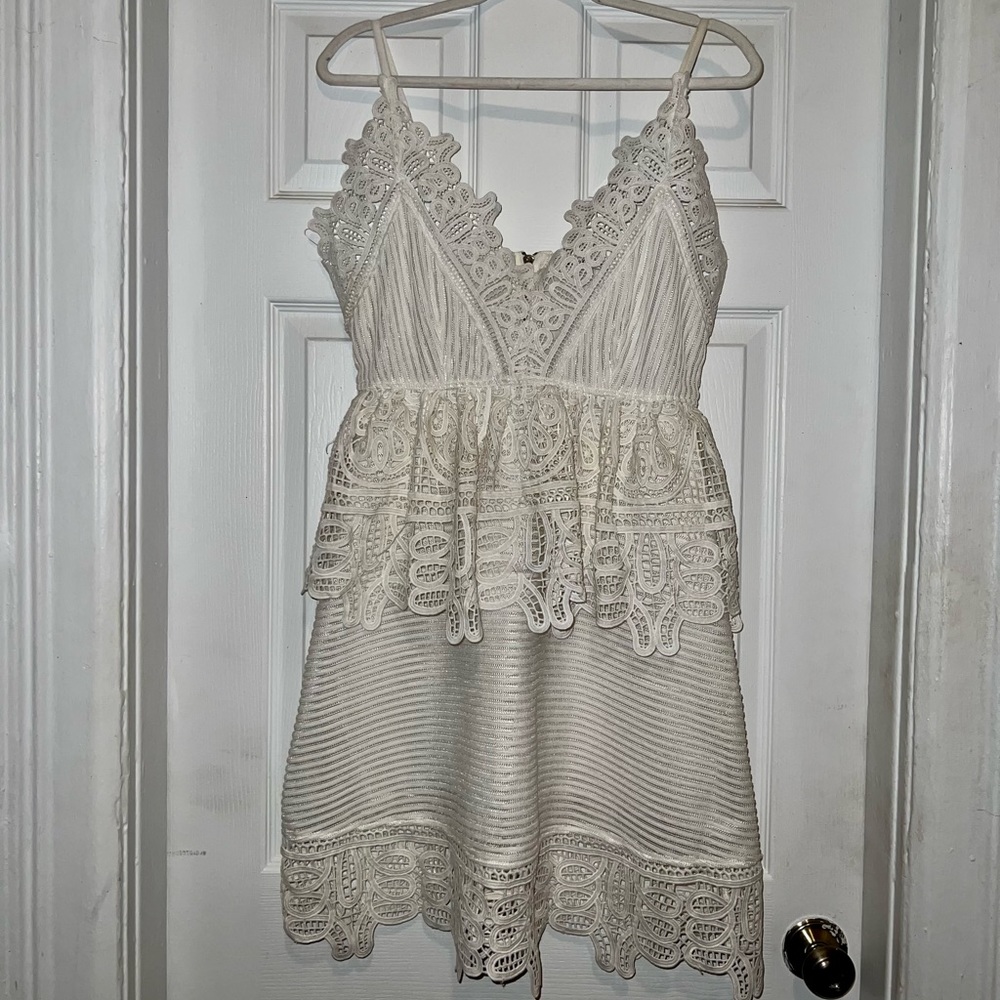 White Lace Summer Peplum Mini Dress